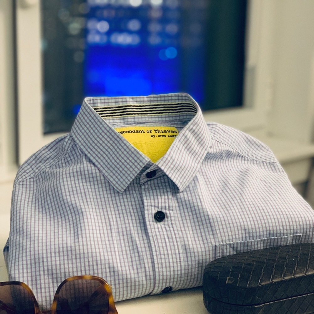 Descendants of thieves blue box button down shirt